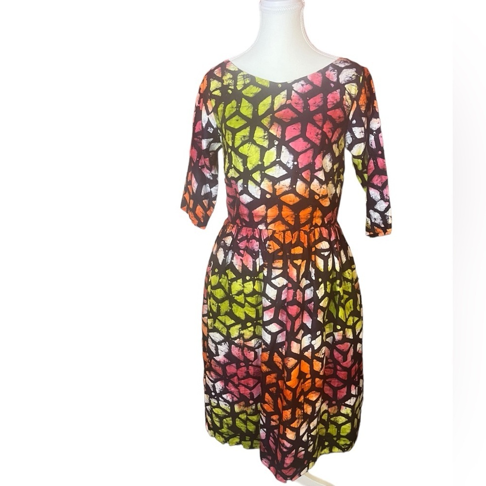 Busayo Nigerian/LA designer bold multicoloured geometric midi dress for a queen